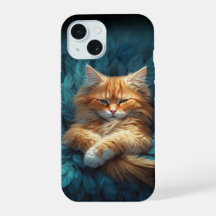 Gatinho Tabby Laranja na Cama de Penas Azuis