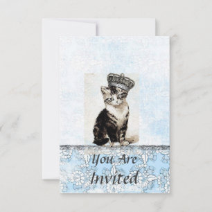 Gatinho Vintage com Convite Azul Coroa