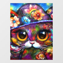 Gatinho Whimsical Big Eye Cat com Hat Floral