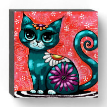 Gatinho Whimsso Sentado em Rã Teal Floral
