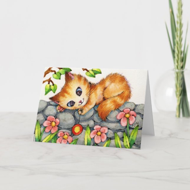 Gatinho Yo-Yo - Cartão de Saudação para Gatos (Frente)