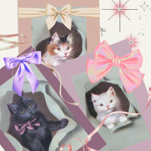 Gatinhos antigos quebrando embrulho de presente fo