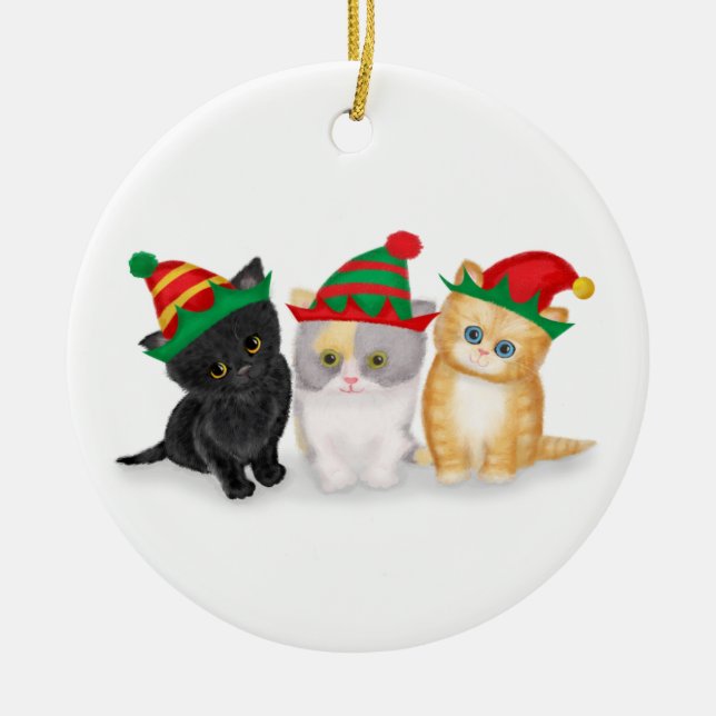 Gatinhos bonitos personalizados ornamento de árvor (Frente)