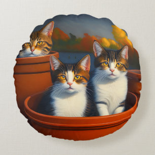 Gatinhos de plantas potes, almofada redonda