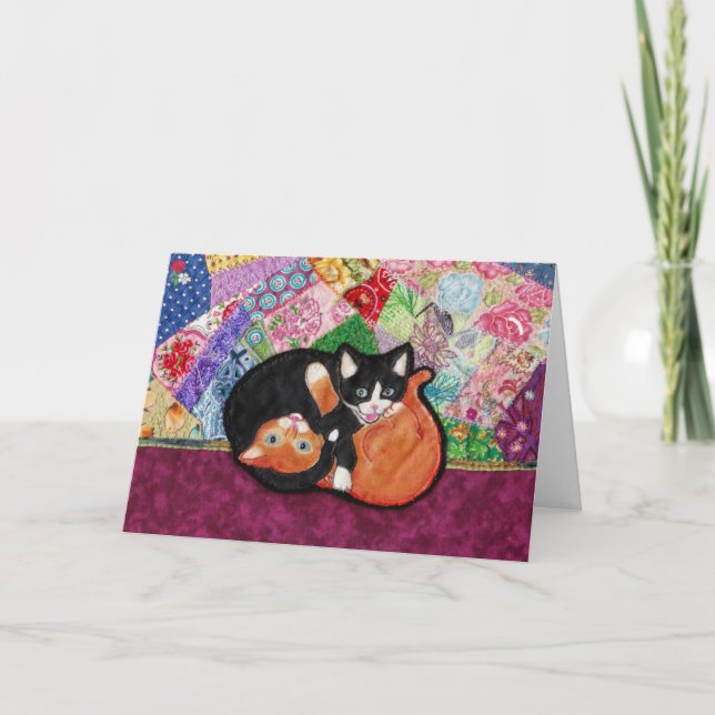 Gatinhos que jogam na edredão -- cartão vazio (Frente)