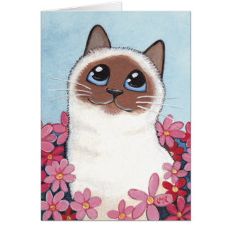 Gato aguçado de Birman & flores - cartão vazio da