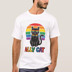 Gato Aliado Arco-Íris Orgulho Camisa de Gato Vinta