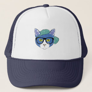 GATO AMARELO COM ÓCULOS PRETOS E BONÉ VERDE
