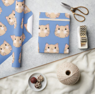 Gato amarelo em papel de embrulho azul de córnfo