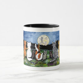 "Gato amigos na cena da noite, caneca do gato na