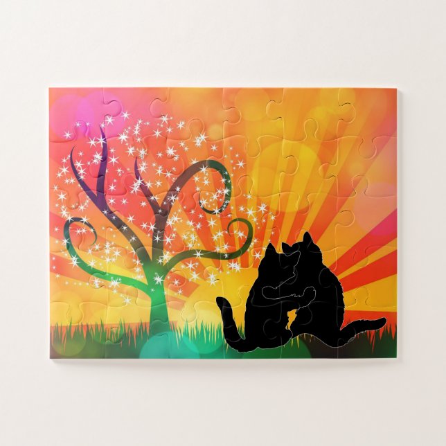 GATO AMOR DO SOL GATO AMANTE JIGSAW QUEBRA-CABEÇA  (Horizontal)