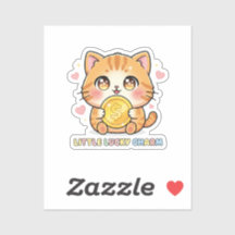 Gato Anime Chibi Segurando Moeda de Ouro Adesivo F