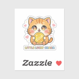 Gato Anime Chibi Segurando Moeda de Ouro Adesivo F