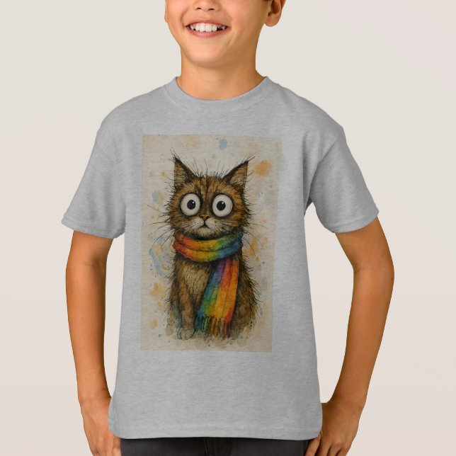 Gato Artístico com Óculos Camiseta Infantil - Feli (Frente)