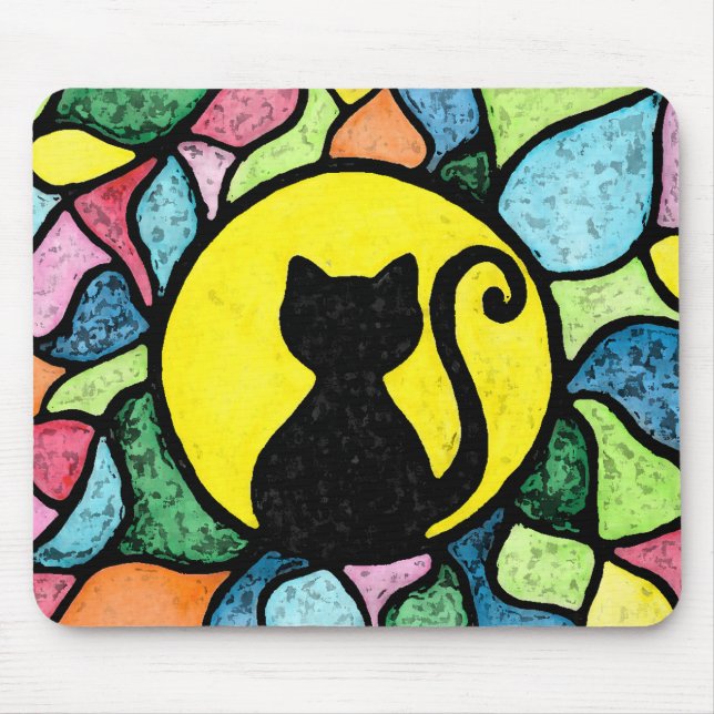 Gato artístico Mousepad da aguarela do vitral (Frente)