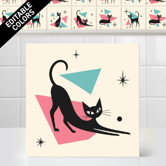 Gato Atômico Retro dos Anos 50 Esticando Cores Edi