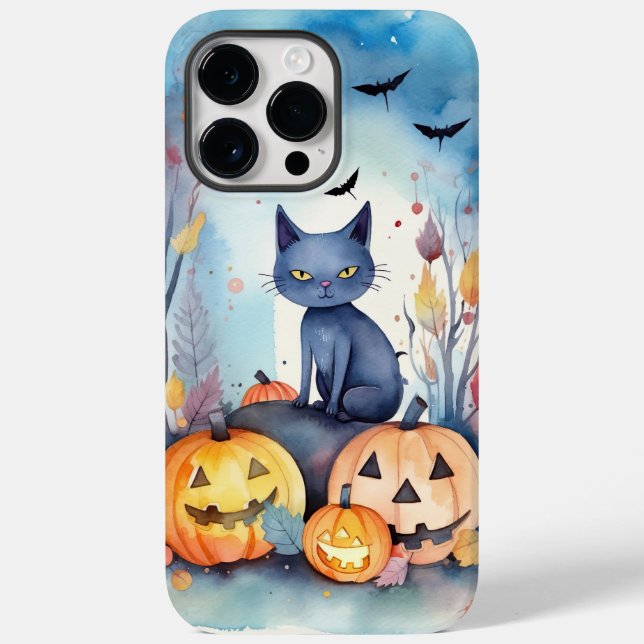 Gato Azul Oriental Halloween Com Pumpkins Assustad (Verso)