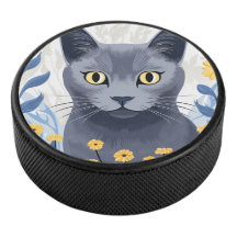 Gato Azul Russo Flores Amarelas