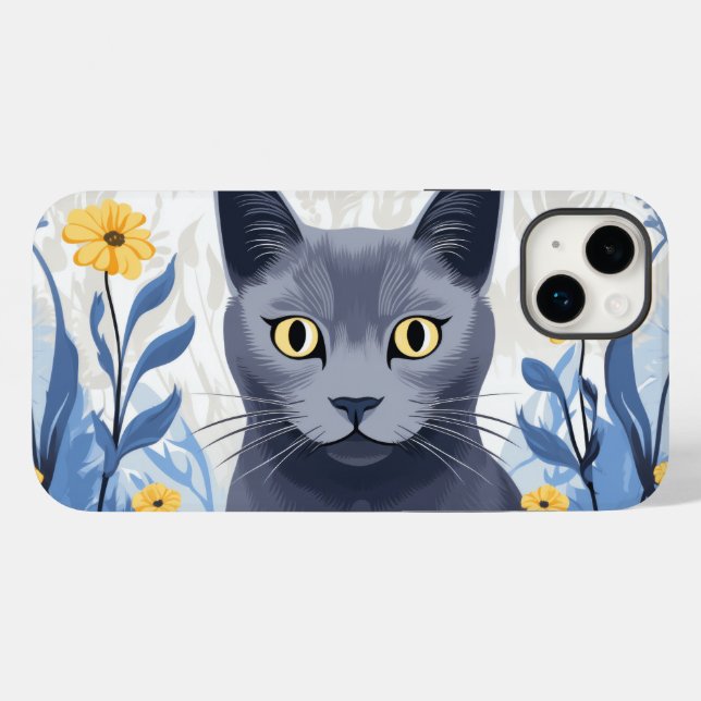 Gato Azul Russo Flores Amarelas (Verso (horizontal))