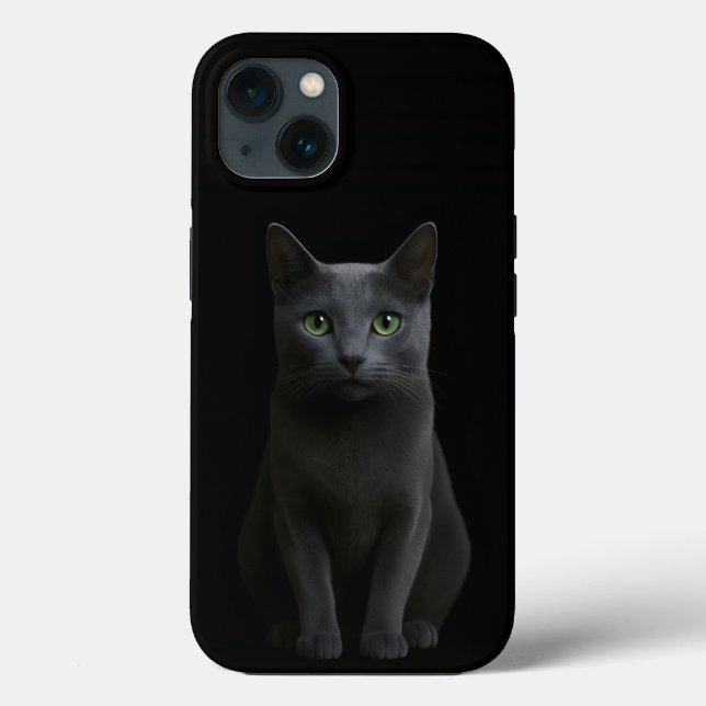 Gato Azul Russo iPhone 13 Preto 4 Luxo (Verso)