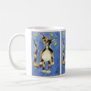 Gato azul triplo na caneca estrelado