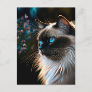 Gato Birmanês em Óleos Florais Cartão Postal