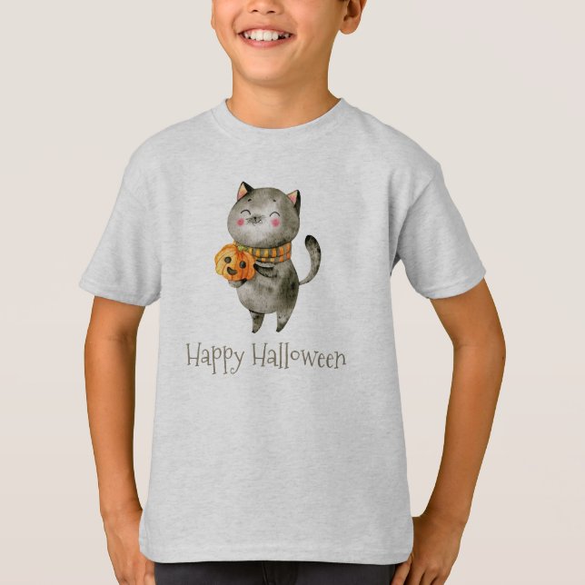 Gato bonitinho de Halloween com camisa de Capa de  (Frente)