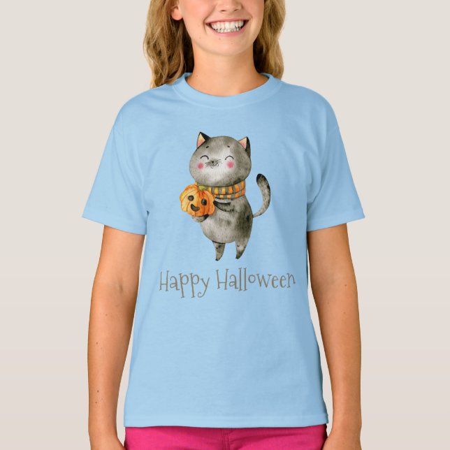 Gato bonitinho de Halloween com camisa de Capa de  (Frente)