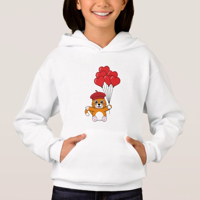 Gato Bonito com Balões de Coração Vermelho (Frente)