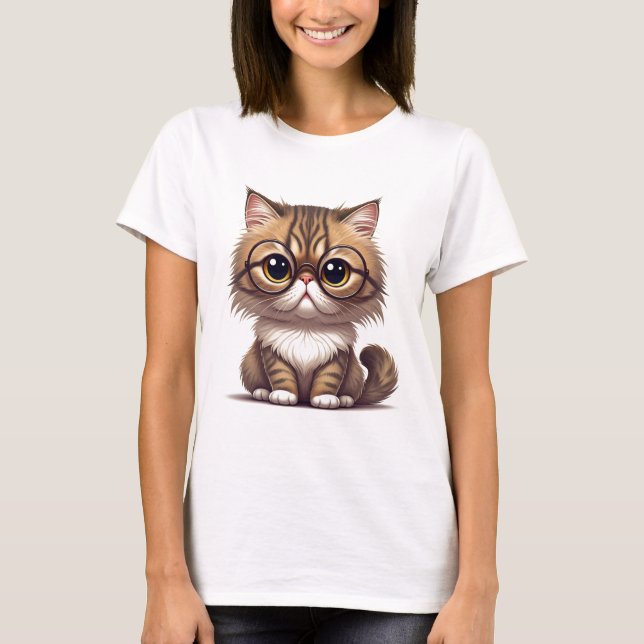 Gato bonito com camiseta de óculos (Frente)