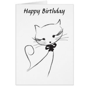 Gato bonito com o cartão do feliz aniversario do