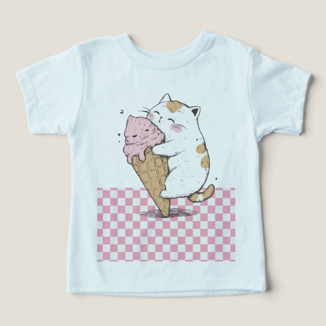 Gato bonito com Sorvete Cone Toddler T-Shirt (Design frontal)