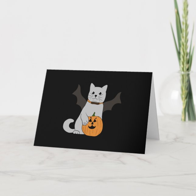 Gato Bonito de Halloween com Botão de Cartão de Cr (Frente)