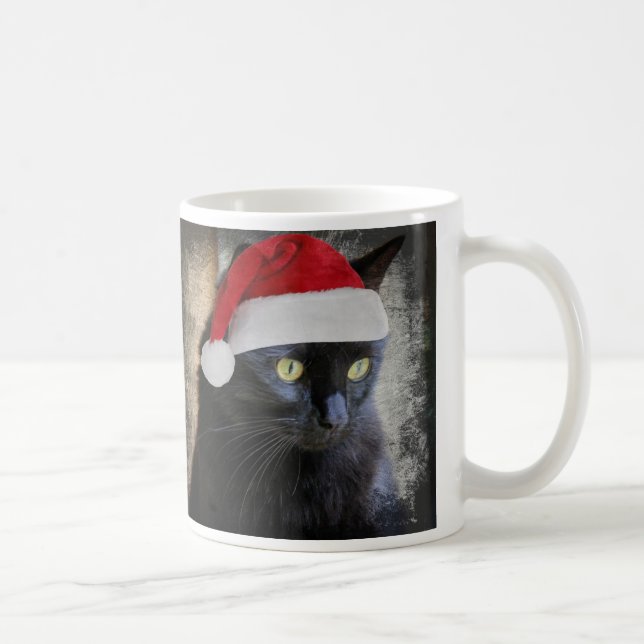 Gato bonito do Natal no papai noel chapéu, caneca (Direita)