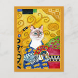 Gato bonito do ouro de Gustavo Klimt com o cartão<br><div class="desc">Esta é uma paródia da pintura do retrato de Gustavo Klimt da "mulher com um fã."  Minha versão caracteriza um gato.  Você pode mudar a cor da beira se você gostaria.  Esta imagem está igualmente disponível em outros produtos em minha loja de Zazzle.</div>