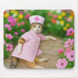 Gato Bonito no Mousepad Uniforme Enfermeiro Rosa