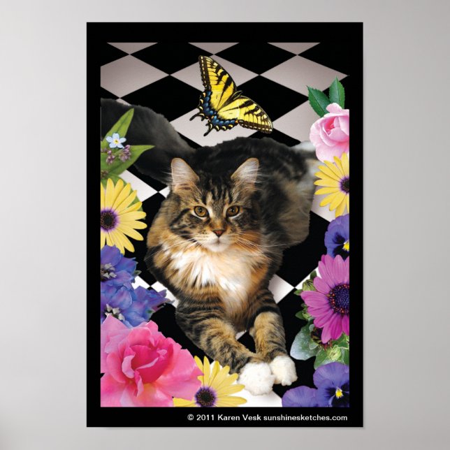 Gato bonito no poster de jardim de fantasia (Frente)