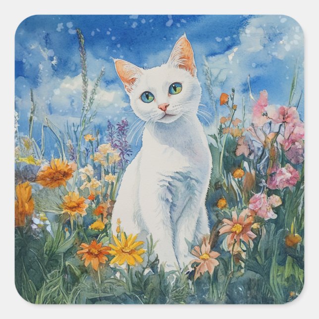 Gato Branco - Adesivos de envelopes (Frente)