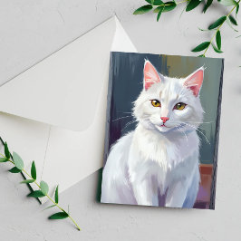 Gato Branco | Cartão de Pintura de Gato de Aquarel