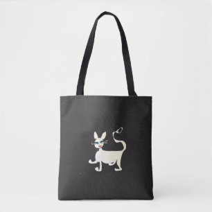 Gato Branco com Maqueamento no Saco Tote Preto