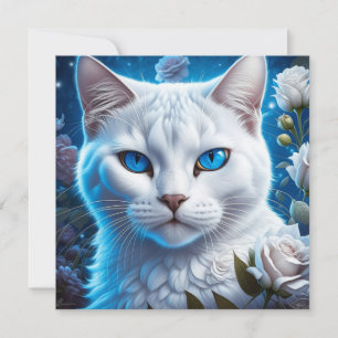 Gato Branco com Olhos Azul Brilhante Floral 