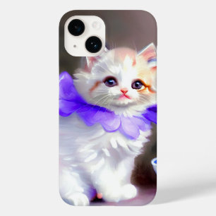 Gato branco com pintura de colarinho de flores rox