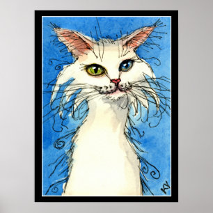 Gato branco com poster
