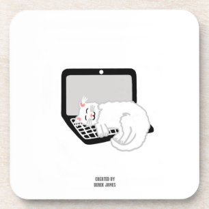 Gato Branco Dormindo no Duro do Laptop Porta copos