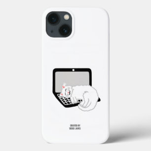 Gato Branco Dormindo no Laptop Apple iPhone 13 Cas