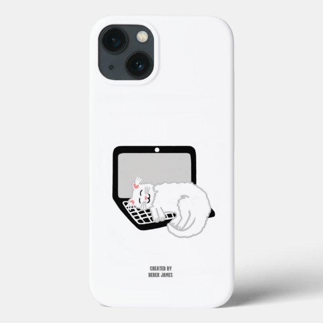 Gato Branco Dormindo no Laptop Apple iPhone 13 Cas (Verso)