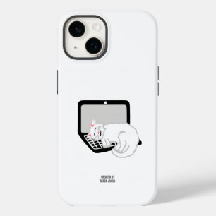 Gato Branco Dormindo no Laptop Apple iPhone 14 Cas