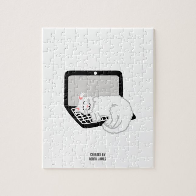 Gato Branco Dormindo no Quebra-cabeça do Laptop (1 (Vertical)