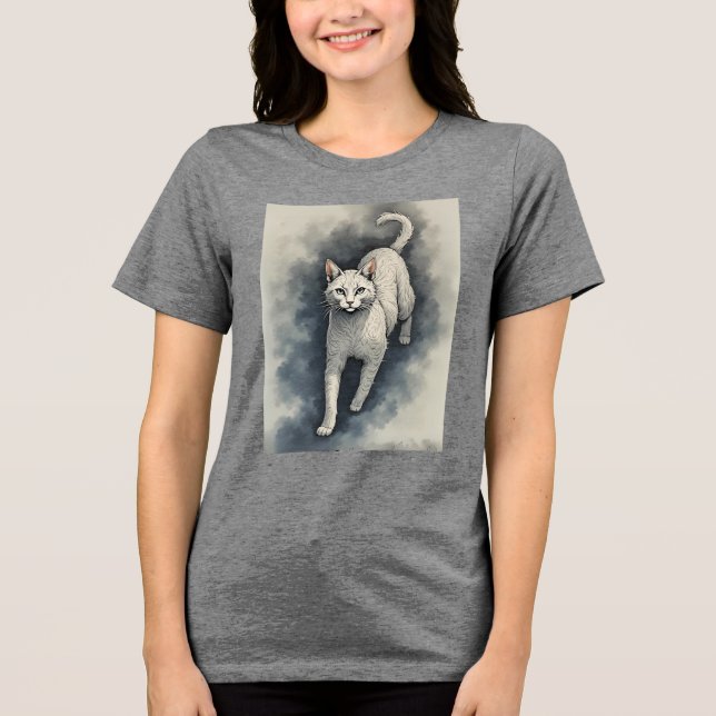 Gato Branco em Estilo de Desenho a Tinta Chinesa (Frente)