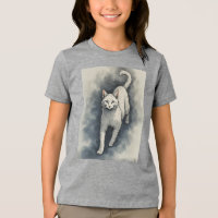 Gato Branco em um Estilo de Desenho de Tinta Chine